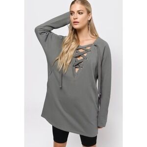 Tobi Womens Sophia Lace Up Mini Dress Top XS Gray Loungewear Oversized